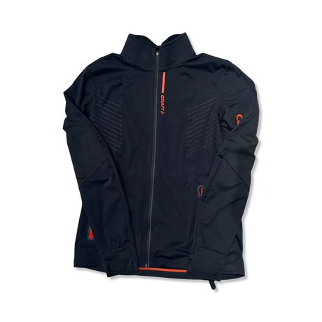 Black CRAFT men's functional jacket with a zipper and orange details, front view.
