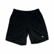 Svarta träningsshorts från Mountain Hardwear för herr med logotyp, fotograferade framifrån mot vit bakgrund.
