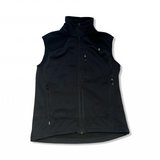 Women's black Haglöfs fleece vest with zipper and pockets, front view against a white background.