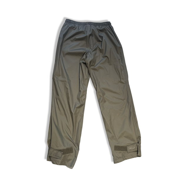 Beige Fjällräven Ruska unisex rain pants with elastic waist and velcro adjustment, front view on a white background.