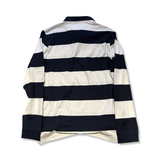 Blue and white striped Eagle Creek Sebago men's rugger shirt, back view against a white background.