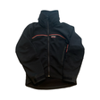 Men's black Peak Performance softshell jacket with red details, front view against a white background.