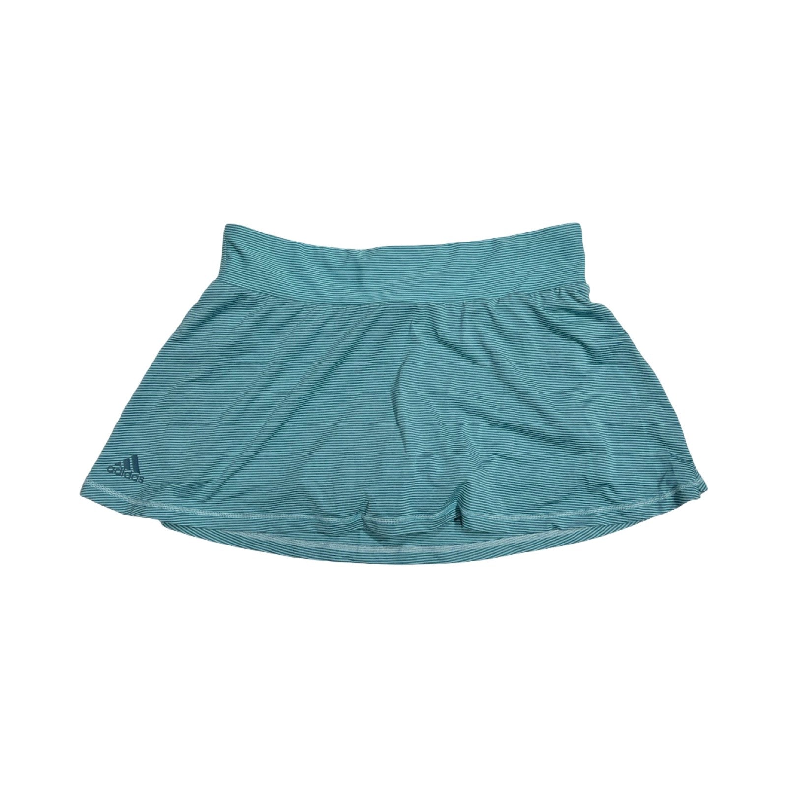 Adidas Parley tenniskjol för dam i turkost med ränder, fotograferad framifrån mot en vit bakgrund.