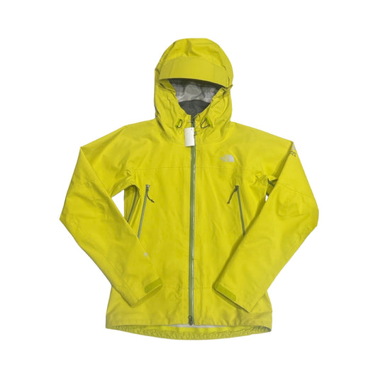 The North Face Point Five skaljacka för dam i gulgrön färg. Jackan har huva och heldragen dragkedja och är fotograferad framifrån mot en vit bakgrund.