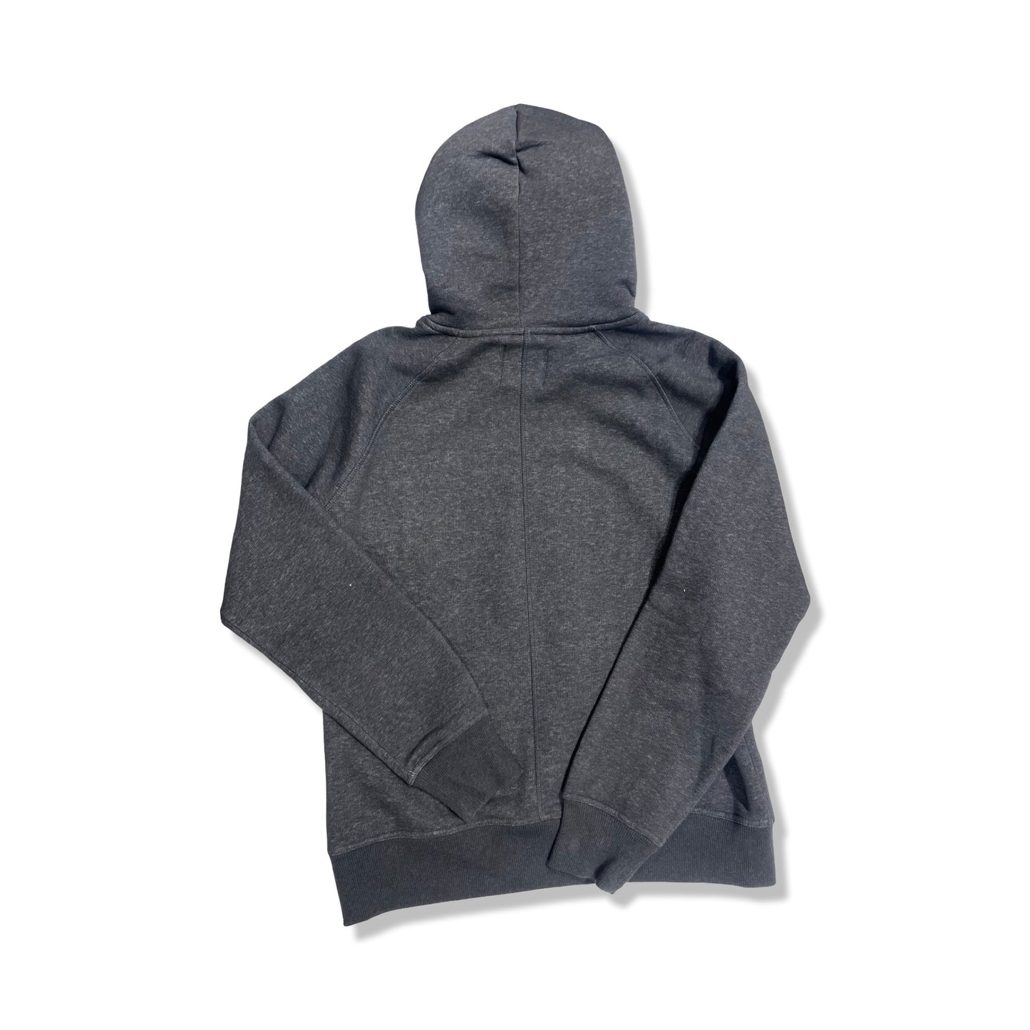 Baksidan av Peak Performance fleecehoodie för dam i mörkgrått.