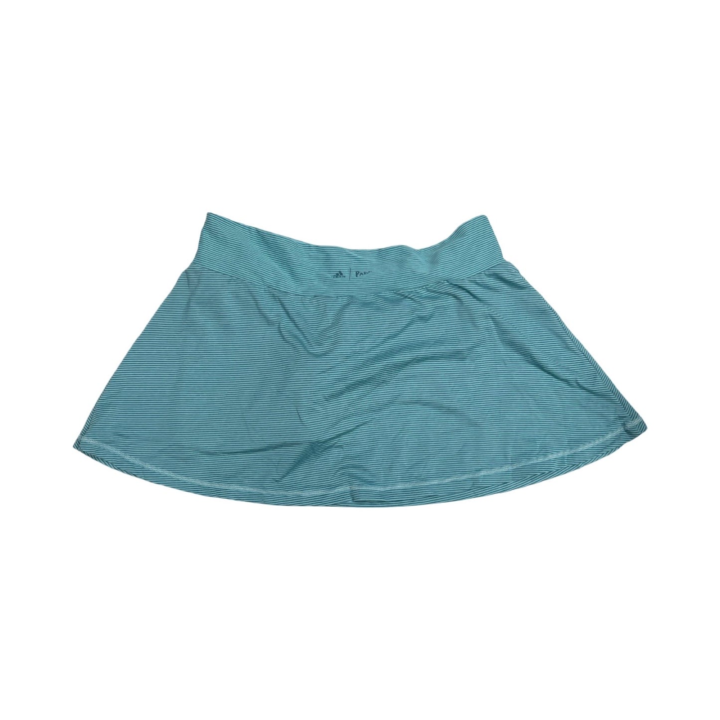 Turkosrandig Adidas Parley tenniskjol för dam, fotograferad framifrån mot en vit bakgrund.