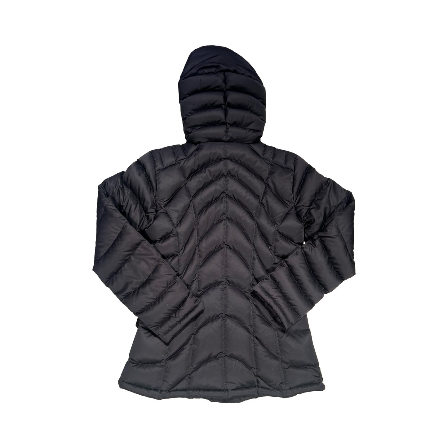 Baksidan av Patagonia dunjacka för dam i svart.