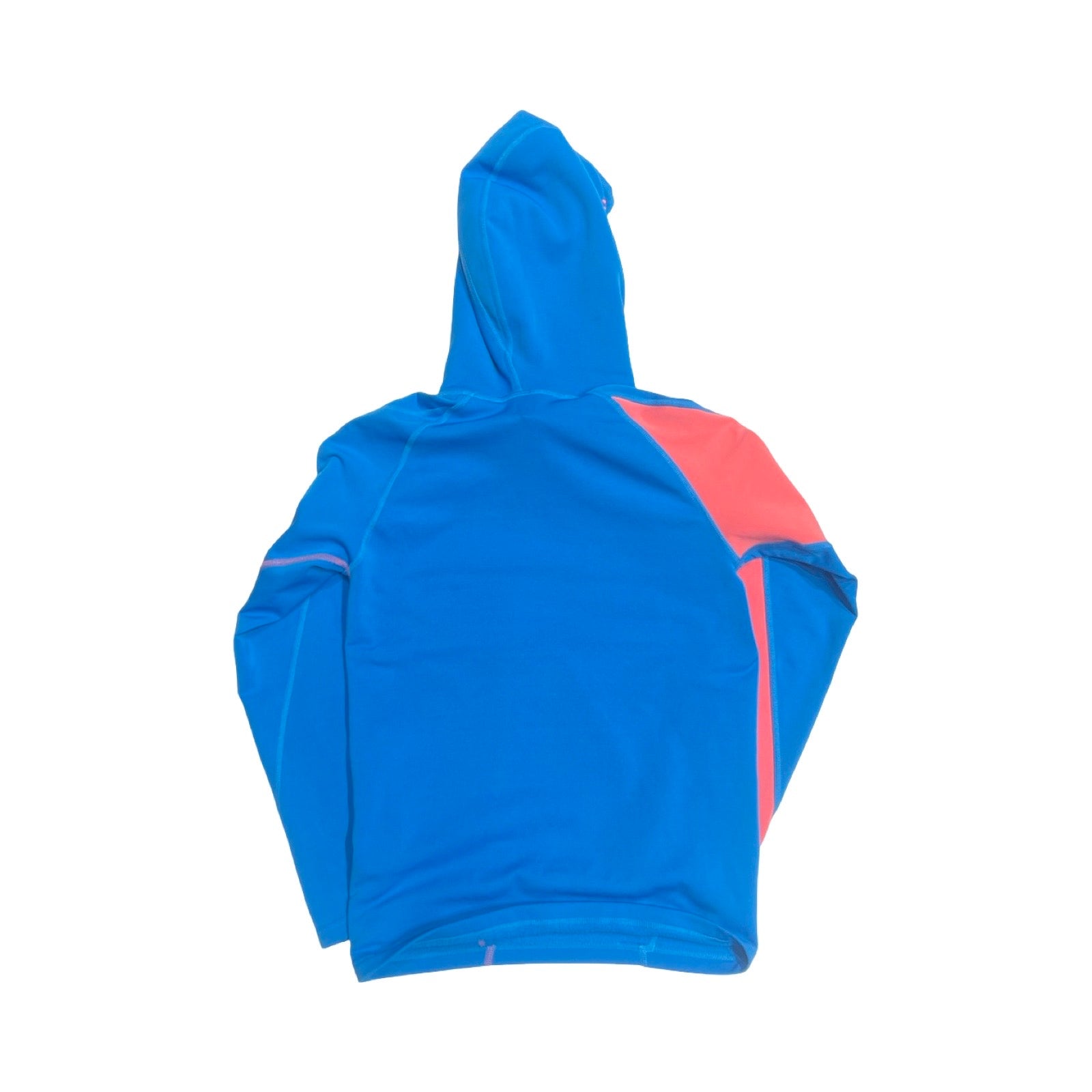 Baksidan av Röjk Tvister Helmet Hood fleecehoodie för dam i blått och rosa.