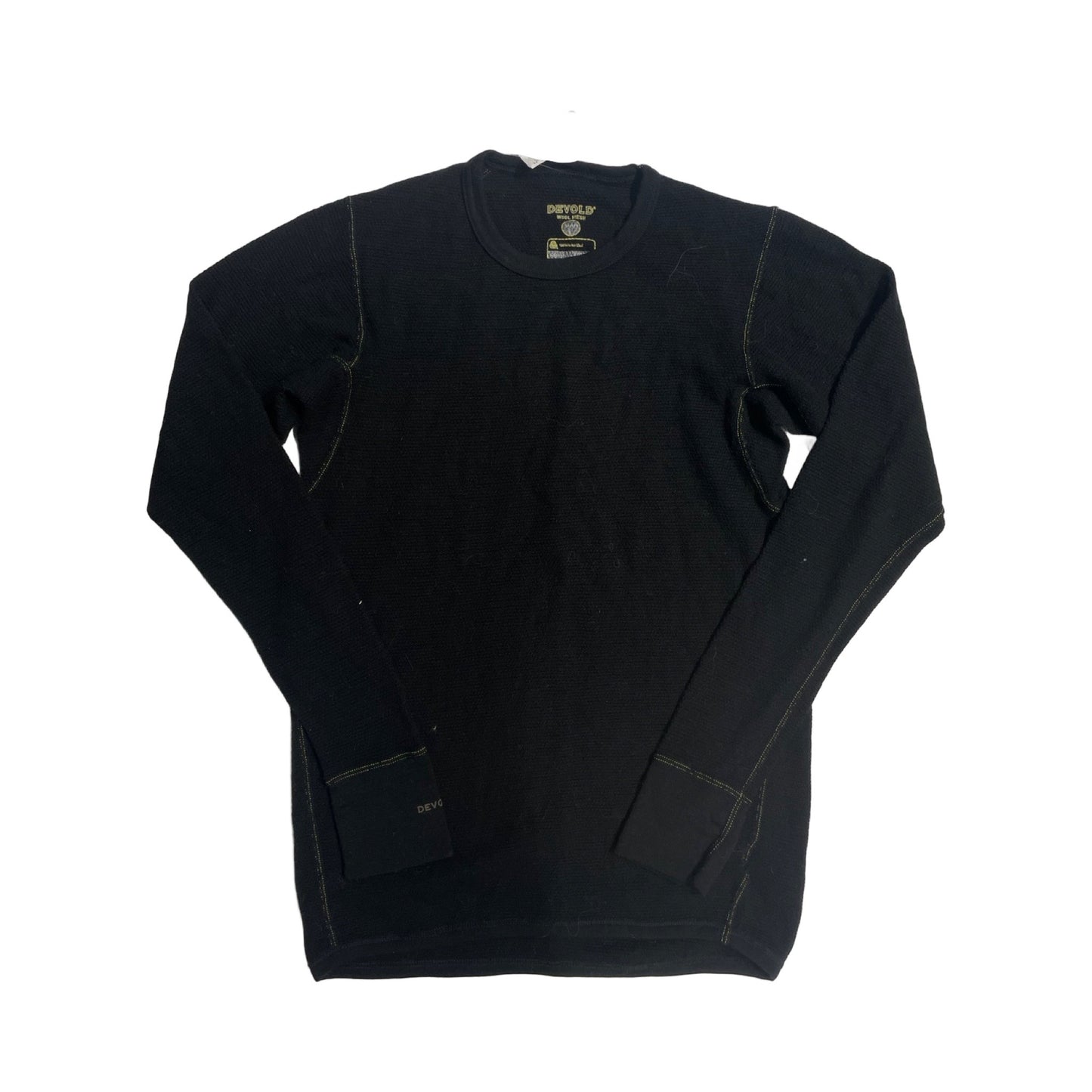 Underställströja från Devold för dam i svart, fotograferad framifrån mot en vit bakgrund.