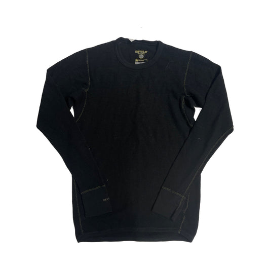 Underställströja från Devold för dam i svart, fotograferad framifrån mot en vit bakgrund.