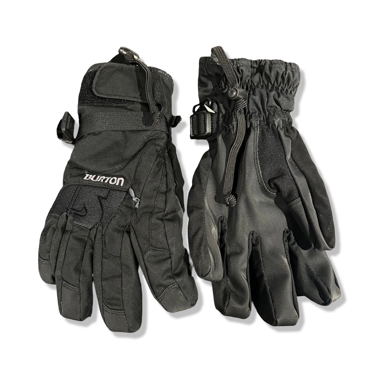 Ett par Burton GTX Under glove handskar för herr i svart, där den ena visar ovansidan med loggan och den andra visar handflatan. Fotograferade mot en vit bakgrund.