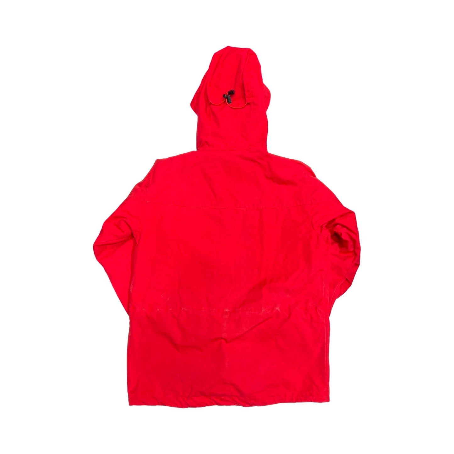 Baksidan av Norröna Arktis Anojakke funktionsjacka för dam i rött, fotograferad mot en vit bakgrund.