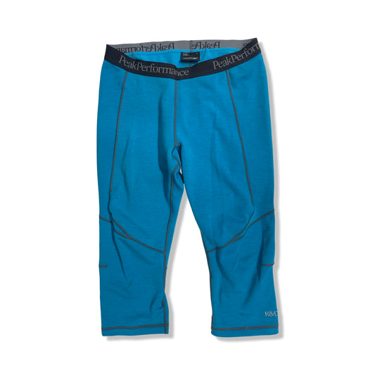 Peak Performance Heli Mid Tights underställsbyxor för herr i blått, fotograferade framifrån mot en vit bakgrund.