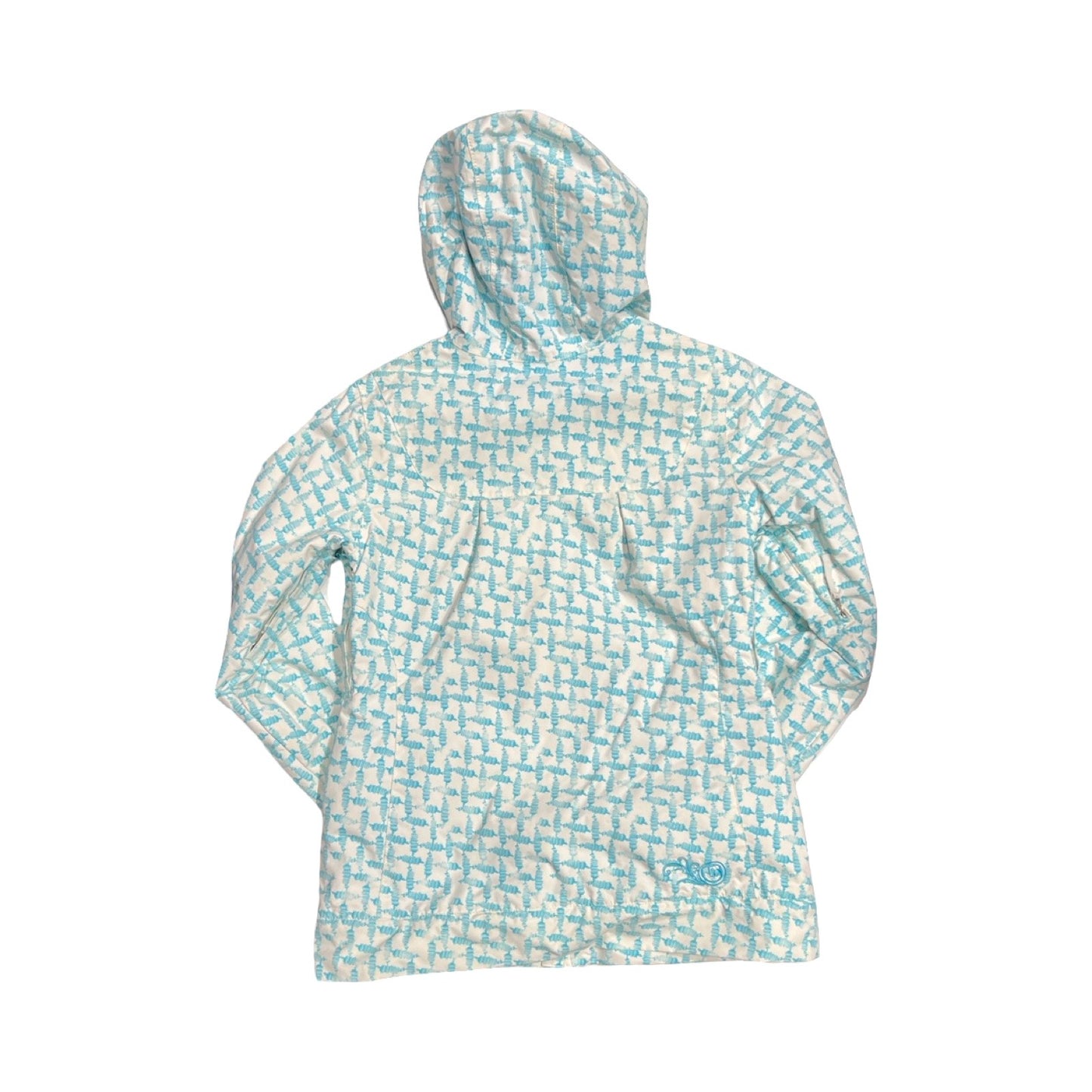 Baksidan av Burton Society skidjacka för dam i vitt och blått mönster.