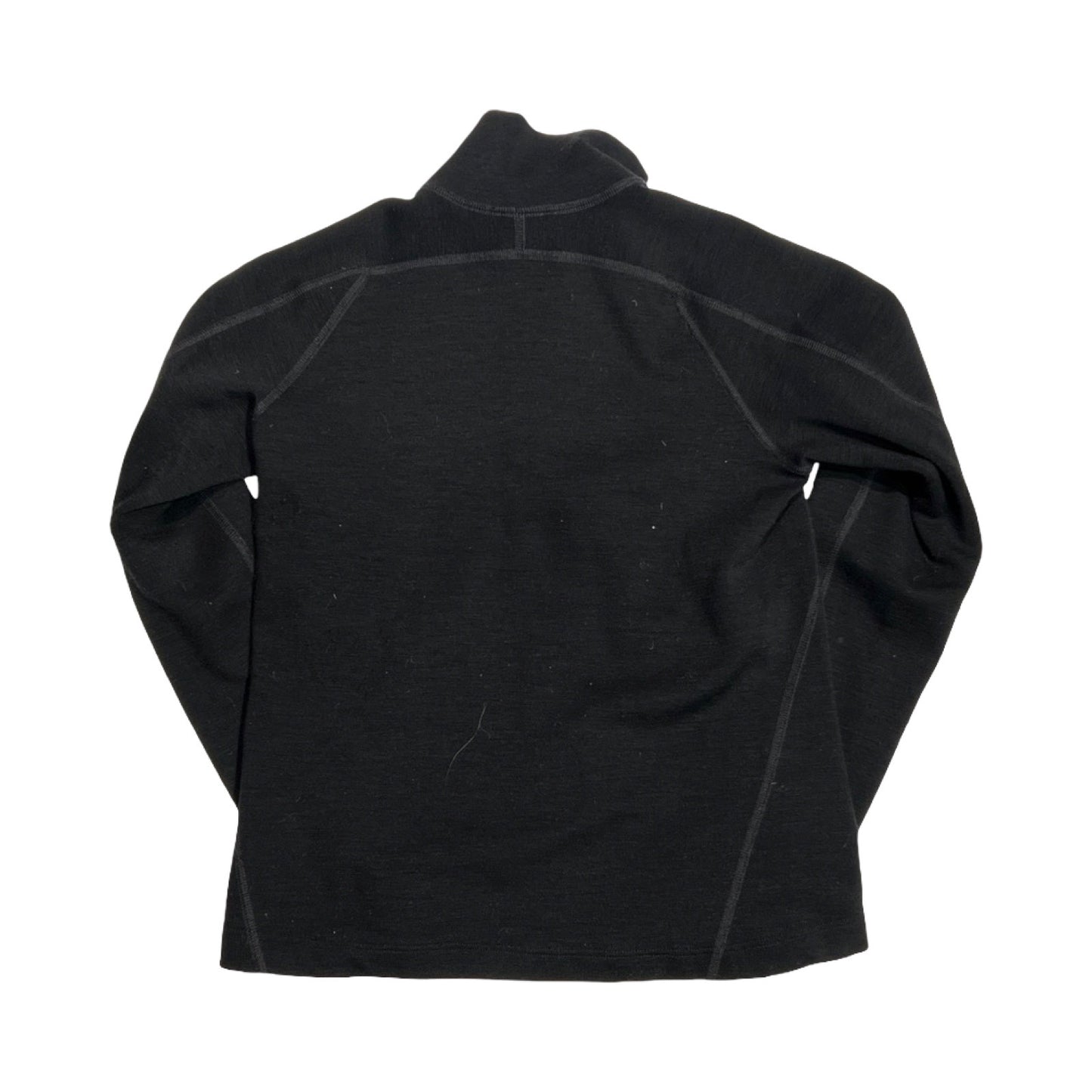 Baksidan av Lundhags Merino Full Zip funktionströja för dam i svart.