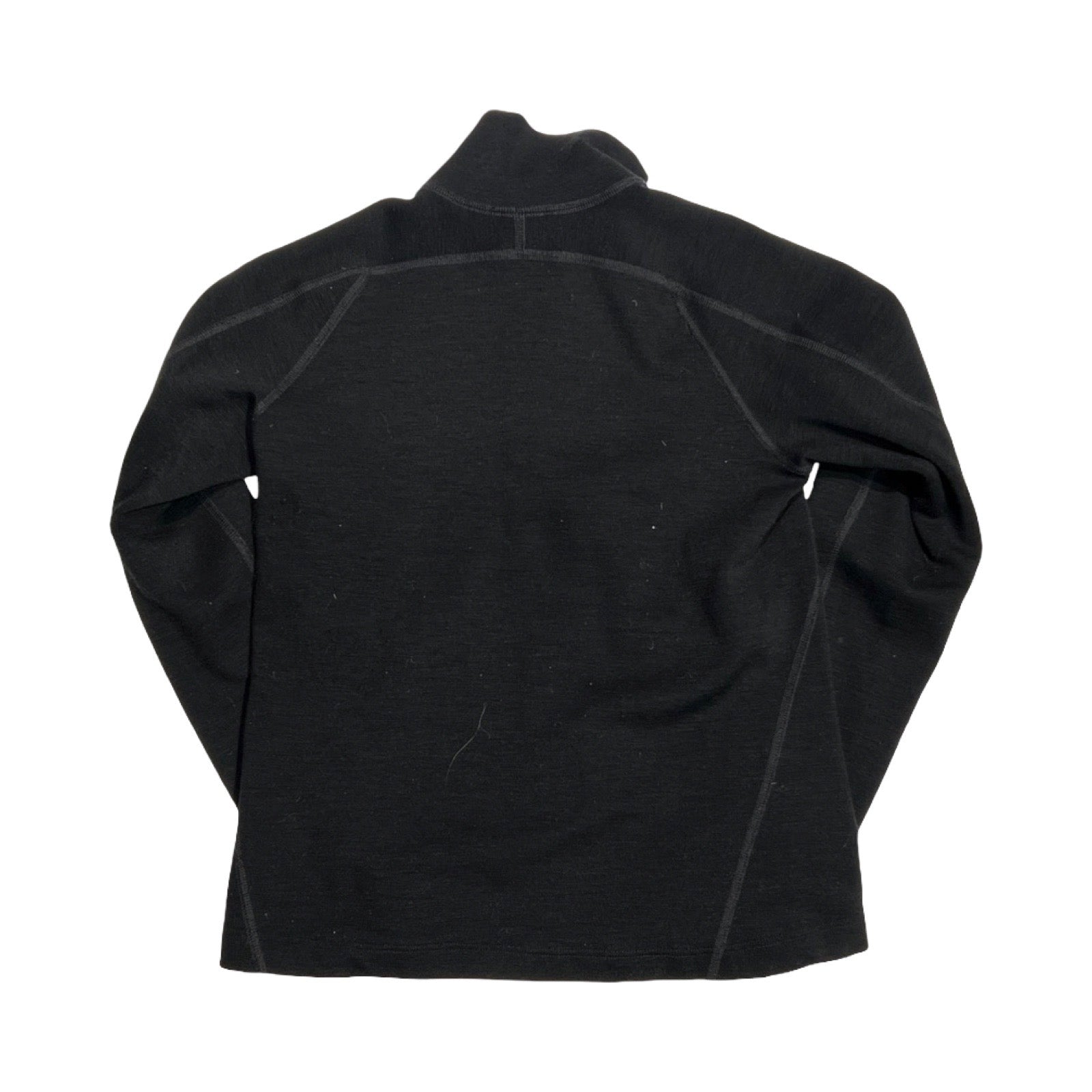 Baksidan av Lundhags Merino Full Zip funktionströja för dam i svart.