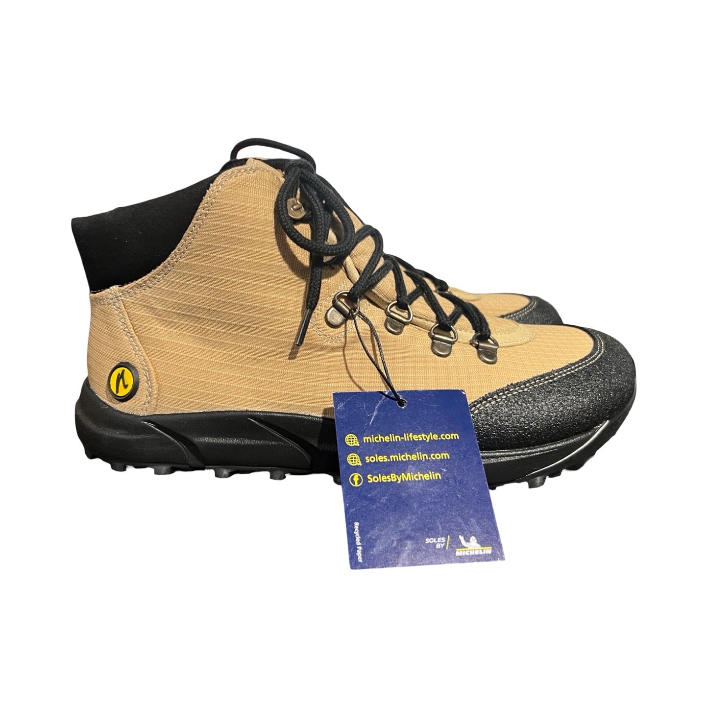 Vandringskängor Joe Nimble Wandertoes 2.0 Lite för dam i beige med svarta detaljer, fotograferade från sidan mot en vit bakgrund.