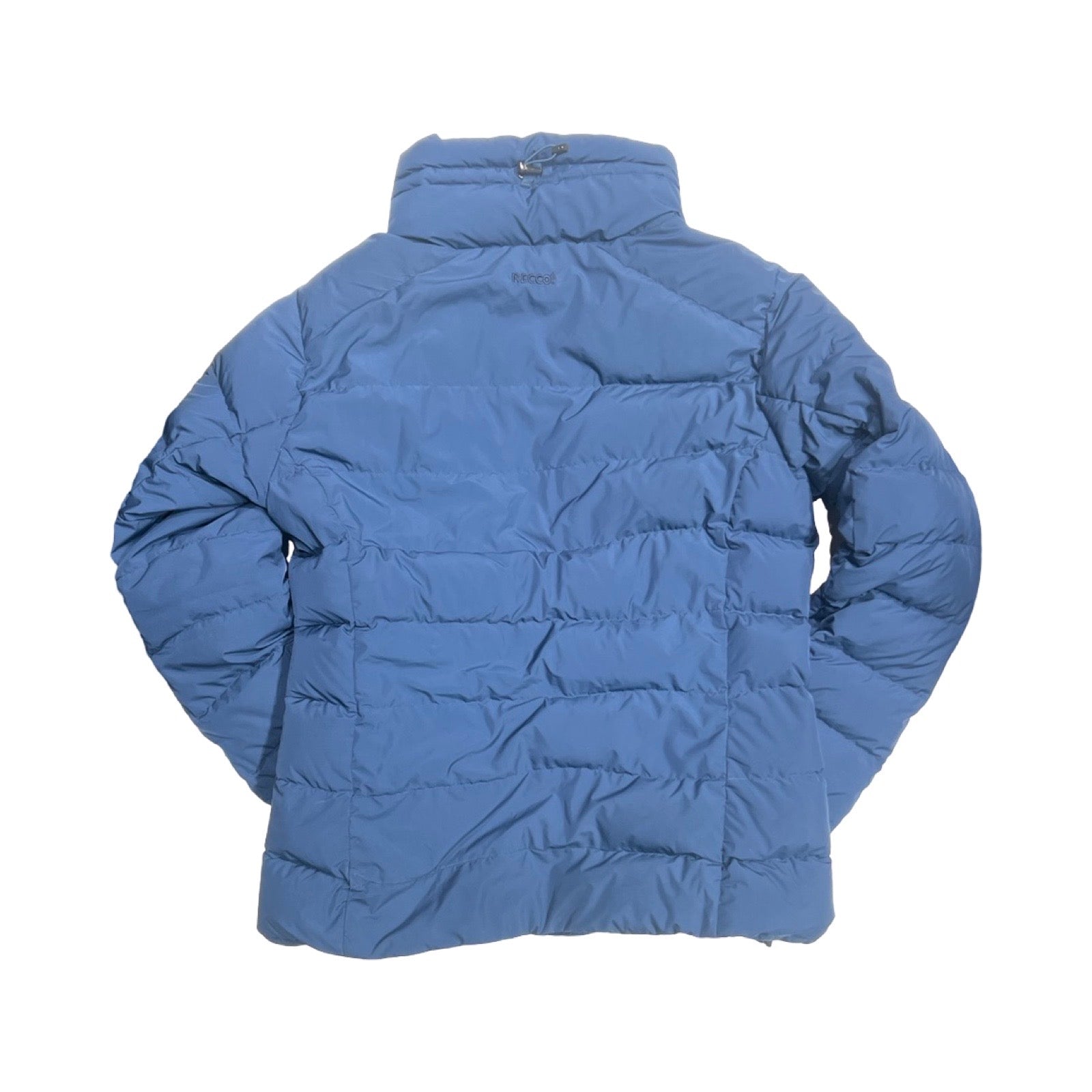 Baksidan av Peak Performance Velaero dunjacka för dam i blått.